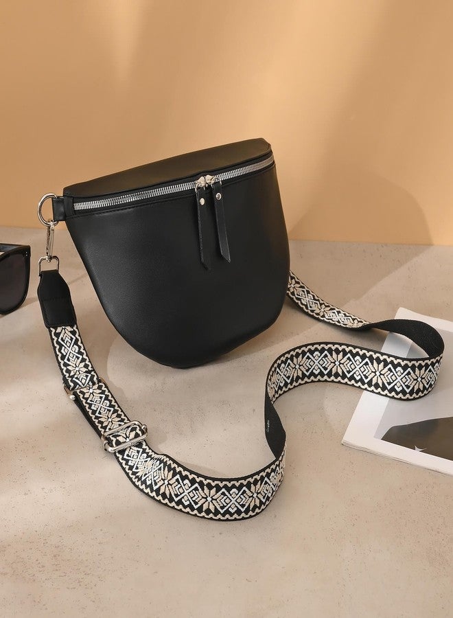GICEY Fanny Packs for Cross Body Belt Bags with Guitar Strap ( PU Leather ) - Trendy Cute Designer Bum Bags for Women - Black - Image 2